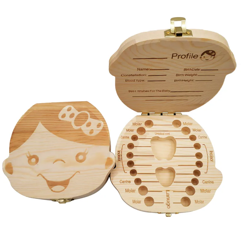 Baby Products Storage Box - Bebek dişi kutusu İspanyolca/hollandaca/fransızca/almanca ahşap çocuklar