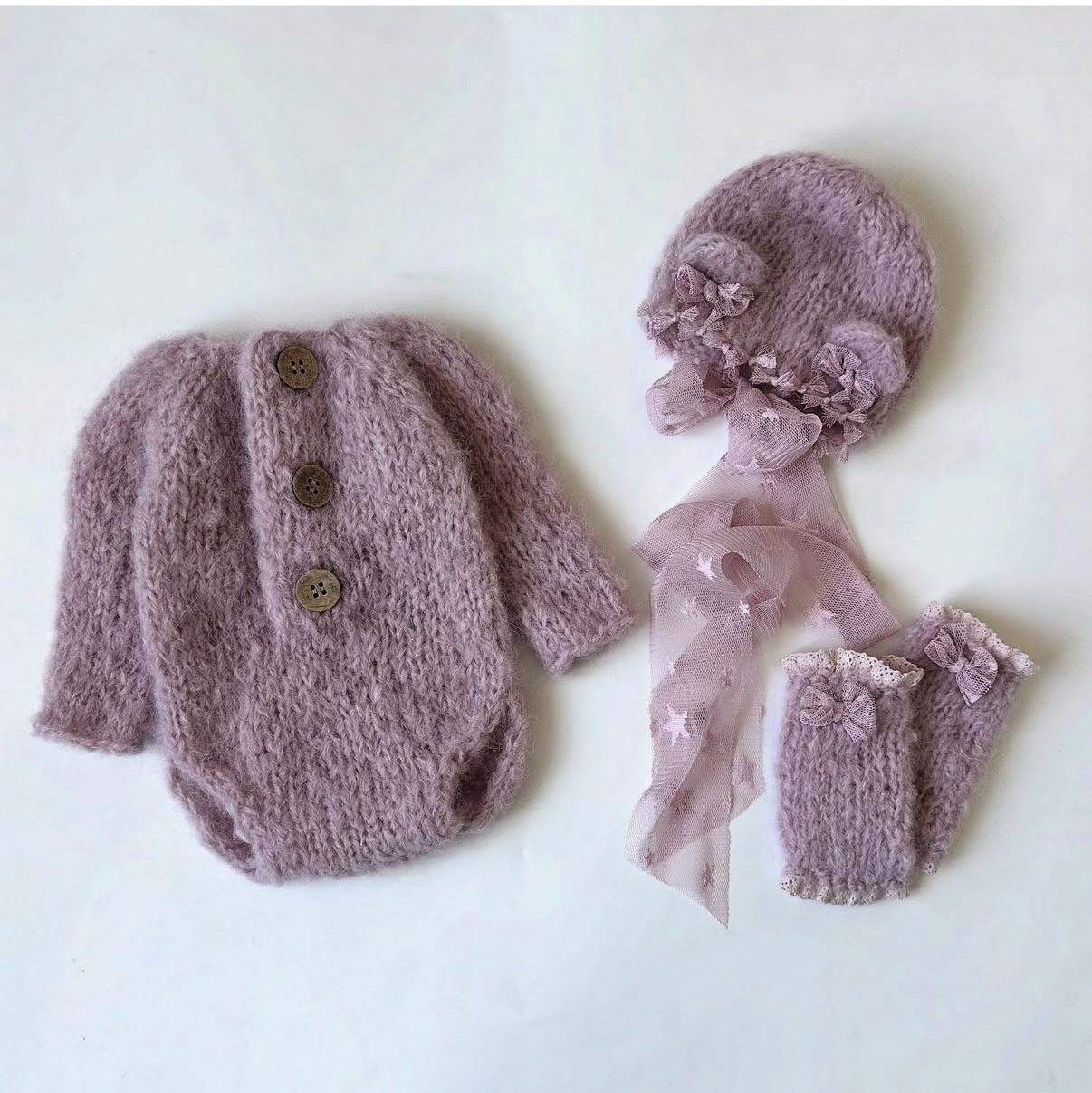 Baby Products Useful - Yenidoğan Kız Bebek Örme Tulum Şapka